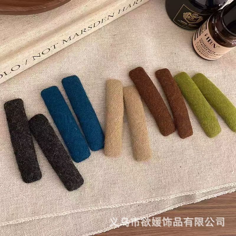 Woolen Side Hair Clip Bb Clip Autumn and Winter Artistic Forehead Seamless Bangs Clip Korean Simple Card Hairpin Hair Accessory