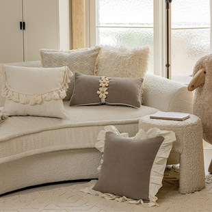 New Nordic Pillow Solid Color Lace Bedroom Bedside Pillow All-match Simple Model Room Sofa Pillowcase Wholesale