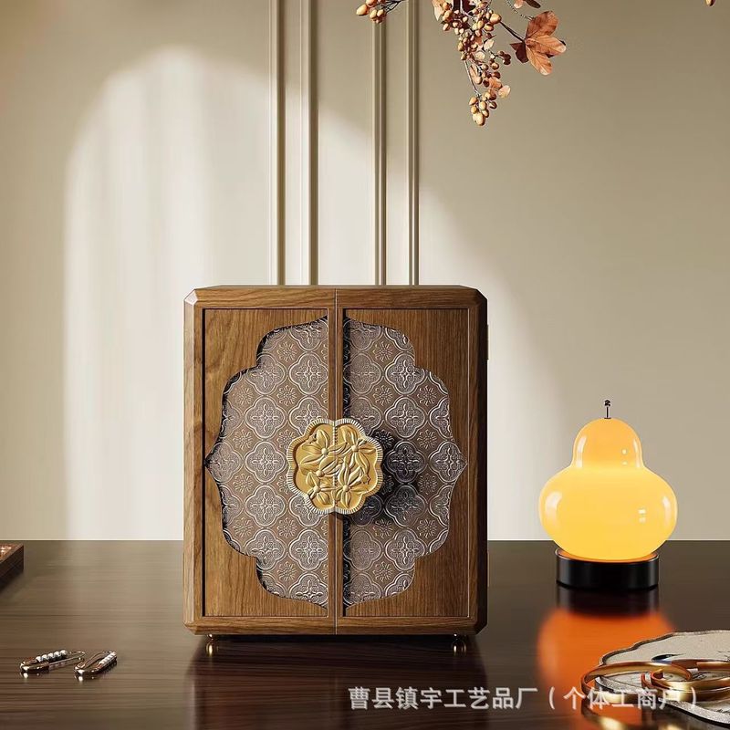 实木首饰盒精致多层带镜面化妆盒纳盒中国风轻奢多层抽屉饰盒|undefined