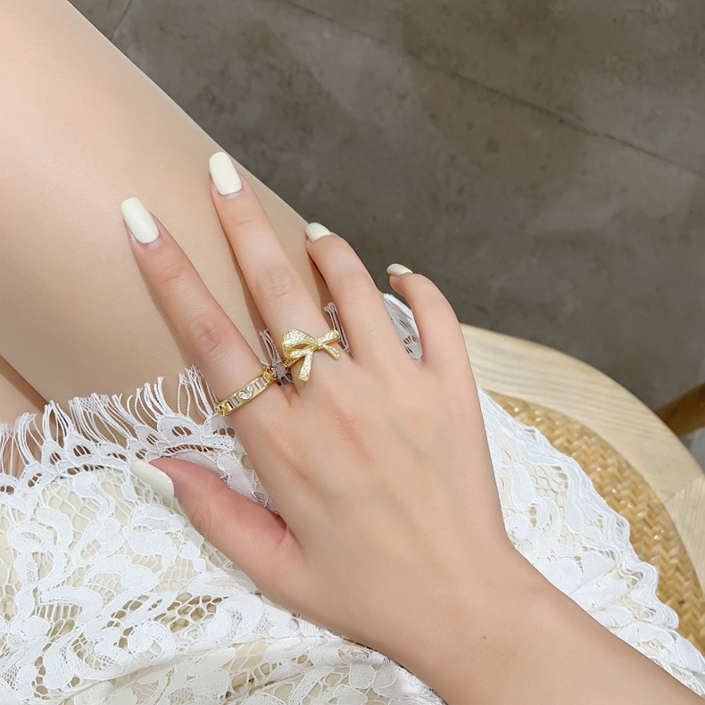 Fashion Gold-plated Micro-inlaid Zircon Bow Heart-shaped Open Ring display picture 13