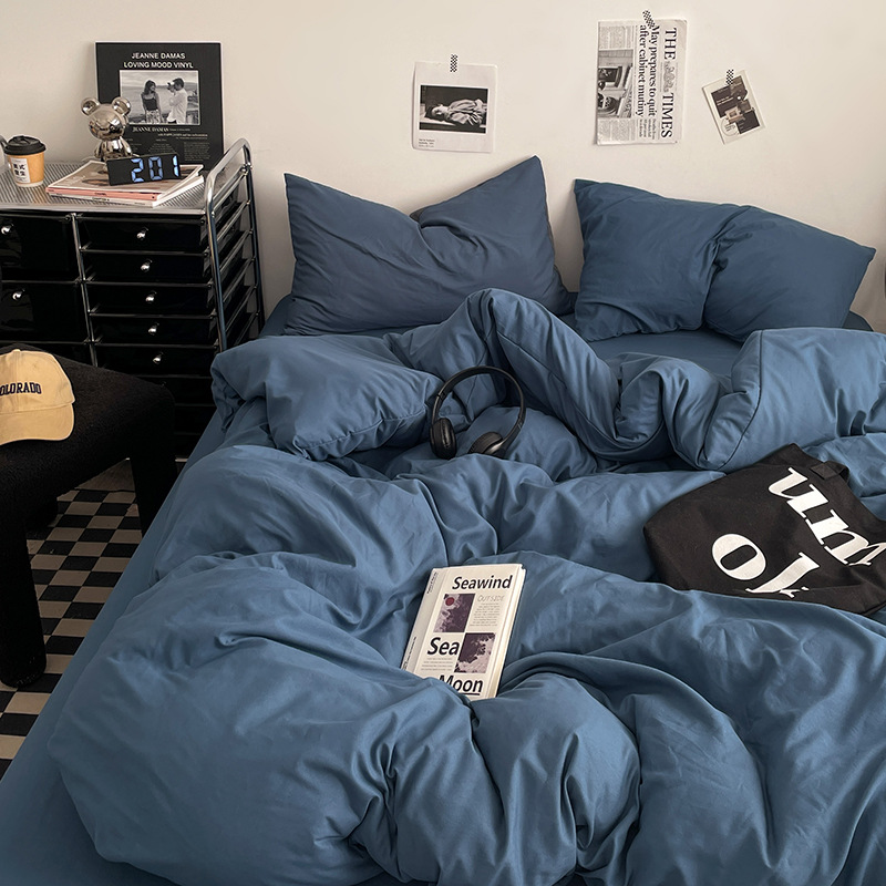 2024 nueva serie de cuatro piezas de mezcla y combinación de color sólido de algodón lavado de peso alto