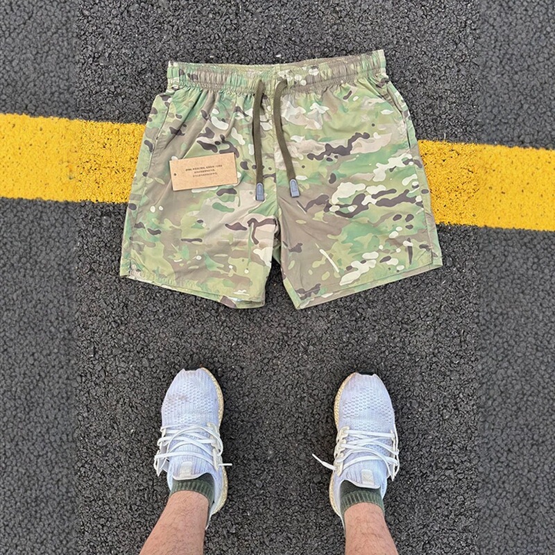 American-Style Ultra-Thin Camouflage Shorts for Men, Summer Ice Silk Nylon Quick-Dry Sports Pants, Straight-Leg Casual Shorts