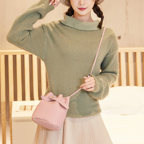  Trendy Korean Mini Bucket Women's Bag Fashionable Casual Lychee Pattern Crossbody Shoulder Bag Foreign Trade Wholesale