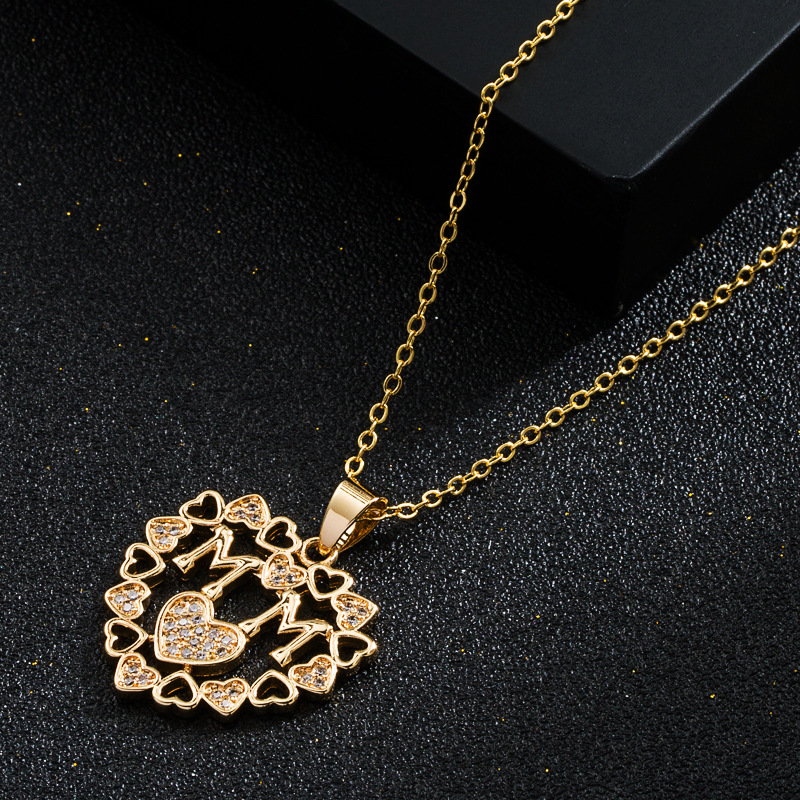 Mother's Day Ornament Mom Letter Heart Necklace Copper-plated Gold Diamond Inlaid Clavicle Chain Women display picture 2