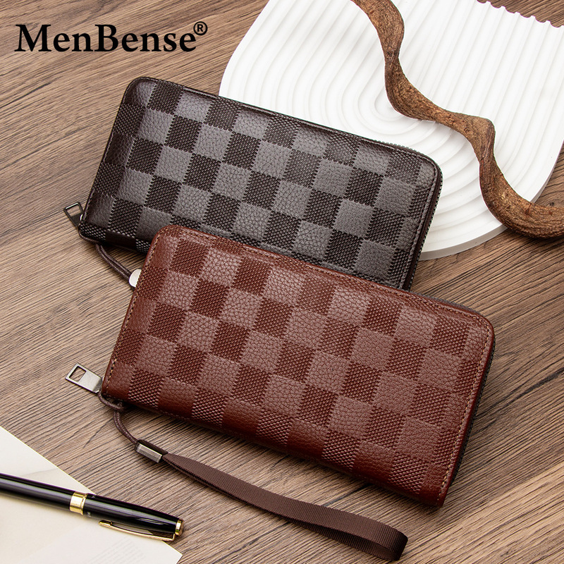 Cross-Border New Classic Monogram Men's Long Clutch Bag, Business Houndstooth Checkerboard Pattern Multifunctional Large Wallet Cross-Border New Classic Monogram Men's Long Clutch Bag, Business Houndstooth Checkerboard Pattern Multifunctional Large Wallet