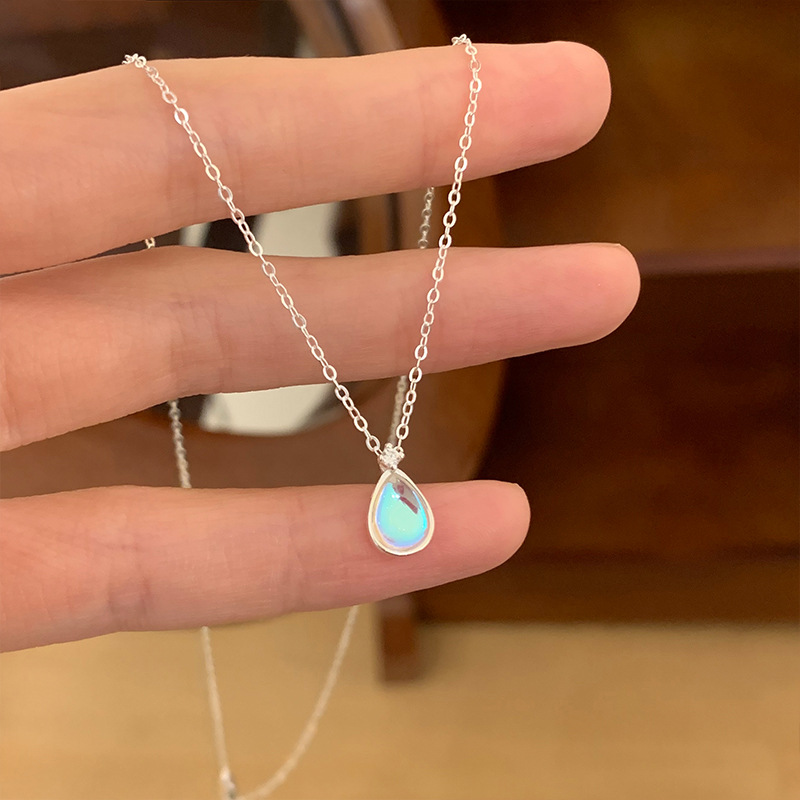 Moonstone Water Drop Zircon Necklace Women Fashion Light Luxury Niche Design Ins Style Elegant Simple Collarbone Chain Wholesale