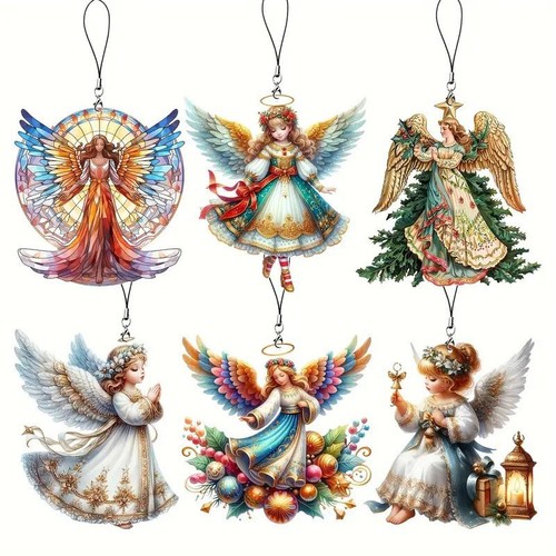 Cross-border 12-piece Christmas Angel Ornaments, Elegant Wood Decor, Suitable for Home Parties and Cars