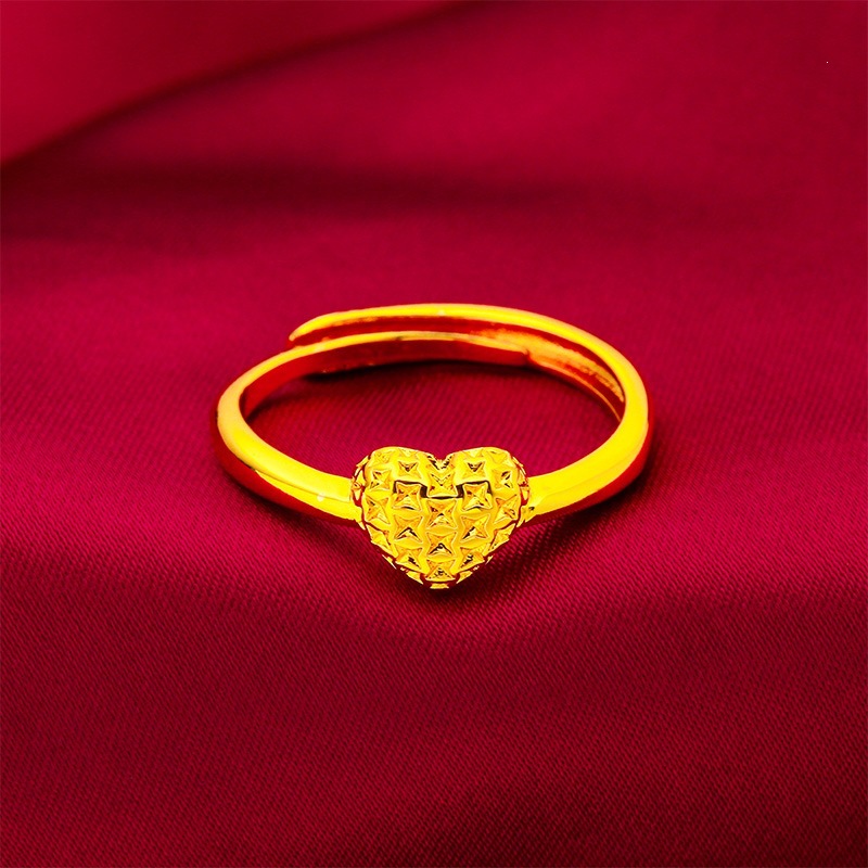 Vietnamese Gold-Plated Women's Heart-Shaped Ring, Adjustable Fashion Gold-Plated Ring, Wholesale Small Peach Heart Love Ring for Women