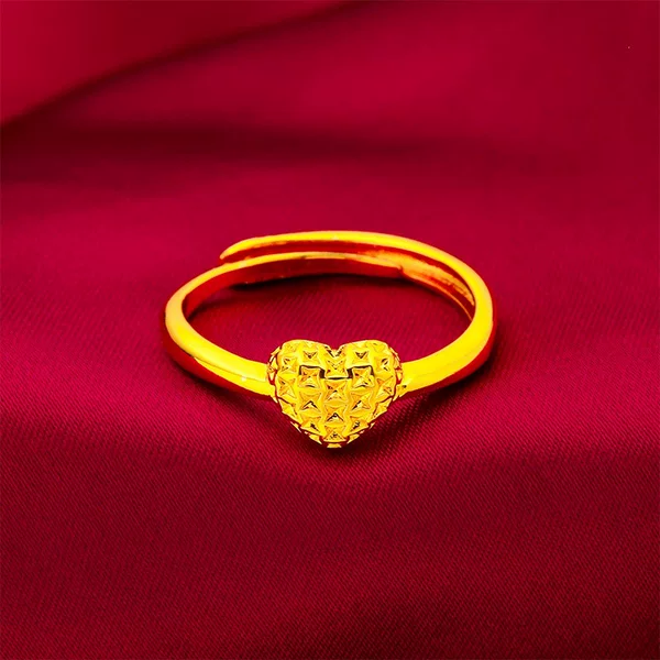 Vietnamese Gold-Plated Women's Heart-Shaped Ring, Adjustable Fashion Gold-Plated Ring, Wholesale Small Peach Heart Love Ring for Women
