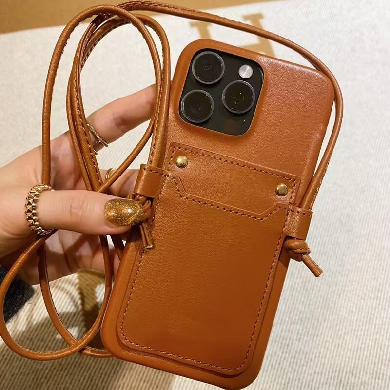 European and American New Leather Crossbody iphone16pro Max Phone Case Card 15Pro Strap Card Case Personality 14 European and American New Leather Crossbody iphone16pro Max Phone Case Card 15Pro Strap Card Case Personality 14