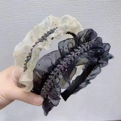 2023年新款網紗褶皺滿天星發箍高顱頂滿鑽洗臉頭箍顯臉小發卡髮飾