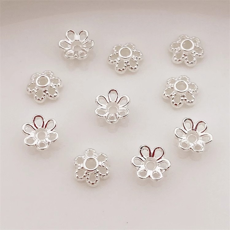 18K包金保色蕾丝花托6mm珠托diy饰品手工材料镂空六瓣花帽托串珠