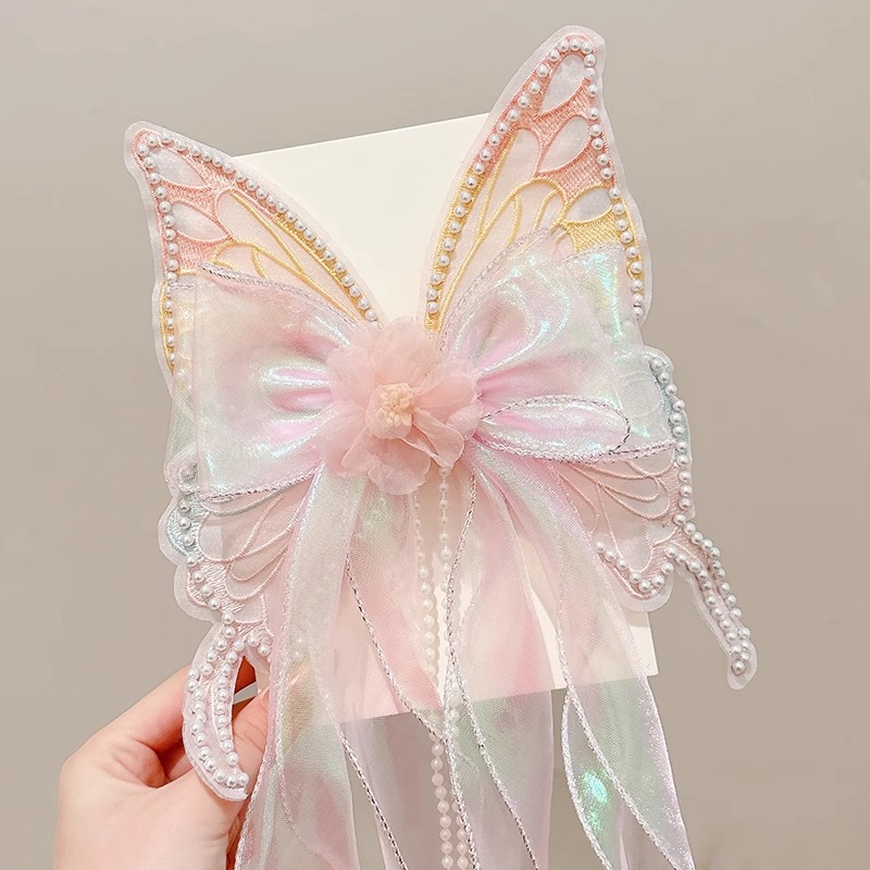 Niños gradiente mariposa clip para el cabello de la mujer super hadas arco clip superior niñas cráneo posterior clip de correa clip para el cabello