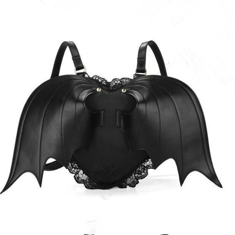 2022 Autumn New Black Angel Devil Bat Backpack Women's Lace Backpack Women's Bag Wholesale 2022 Autumn New Black Angel Devil Bat Backpack Women's Lace Backpack Women's Bag Wholesale