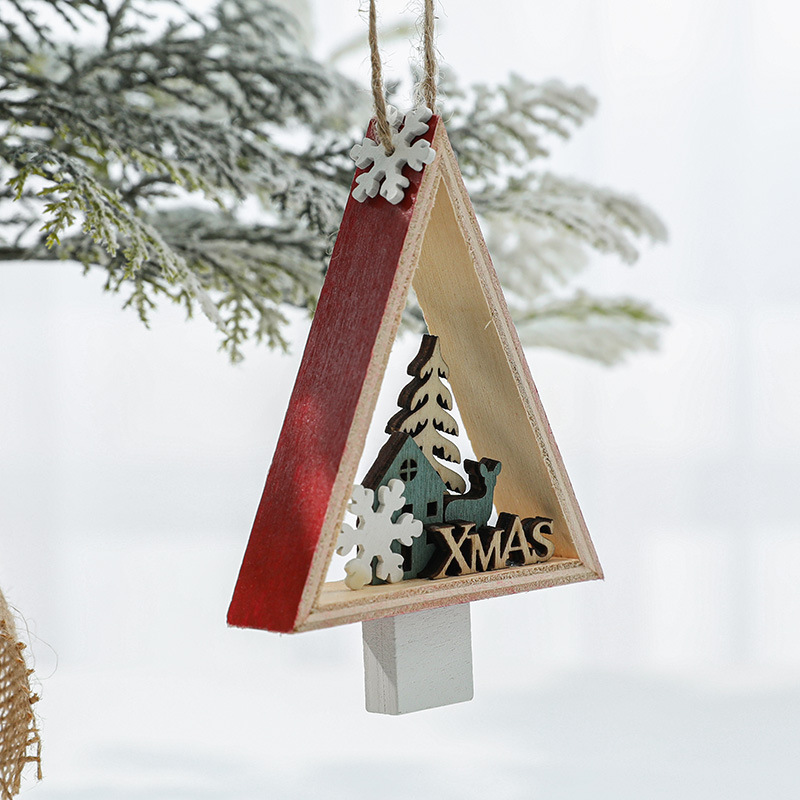 クロスボーダークリスマスペンダントクリスマスツリー赤と緑のペンダント木製三角形ペンダント装飾品ショッピングモール装飾小道具|undefined