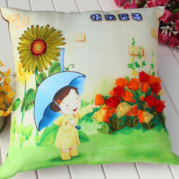 Oujin fábrica cinta de seda bordado almohada cojín cubierta sala de estar dormitorio flor tridimensional hecho a mano DIY punto de cruz entrega de una sola pieza