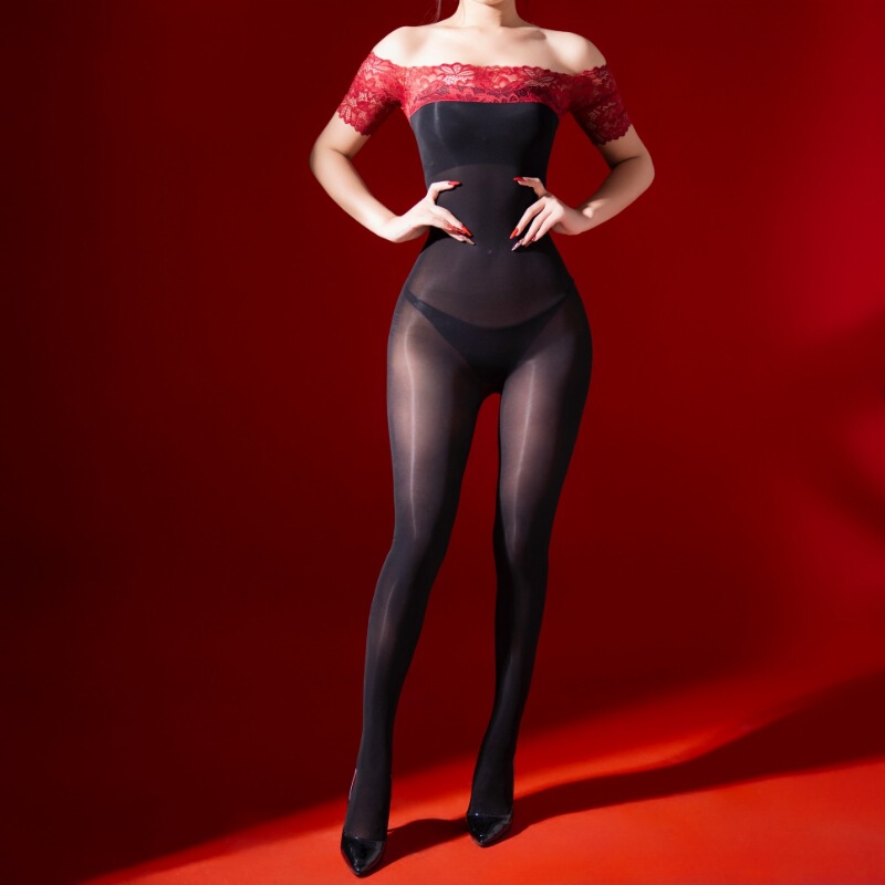 5D Oily Sexy Lace One-Shoulder Oily One-Piece Stockings Ultra-Thin Tight-Fitting Hot Temptation Full-Body Stockings