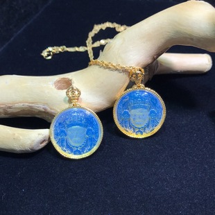 Mexico blue poza jiram boutique carving main stone diameter 21MM inlaid S925 silver pendant