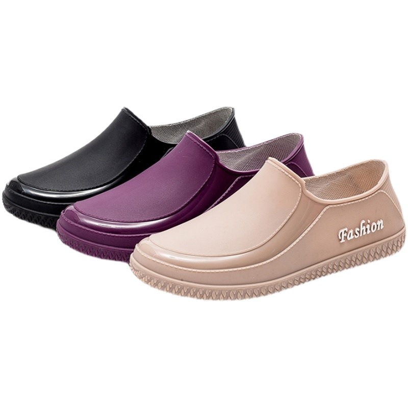 Spring and Autumn Fashionable Shallow Mouth Rain Boots Women's Waterproof Anti-Slip Flat Rain Boots Women's Four Seasons Wear-Resistant Car Wash Kitchen Work Rubber Shoes