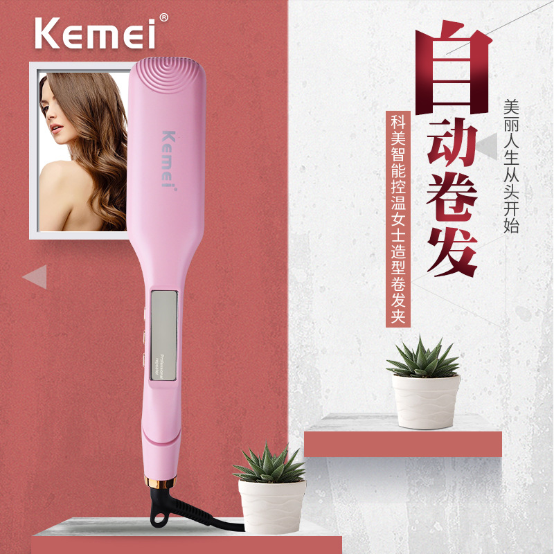 Rizador y alisador de pelo Kemei con pantalla digital, temperatura constante, rizador de maíz, alisador de pelo, rizador de ondas grandes. image 3