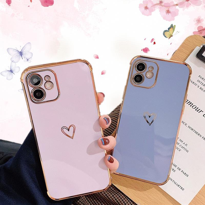 Apple 18 Mobile Phone Case, High-End Electroplated Gold-Edged Hollow Heart Design, 16 Soft Protective Cases, Pro Full Coverage, Max Airbag Compatible