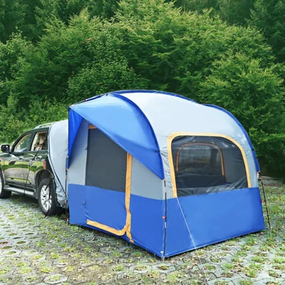 Outdoor Camping Car Tail Tent Suv Outdoor Camping Double-Layer Car Tent Foldable Rainproof Trunk Car Tent (Avtomobil dam çadırları) - single-rod-blue-gray-34