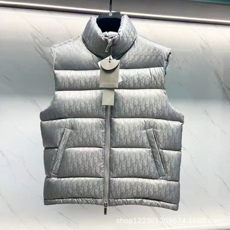 秋冬D家暗纹老花立领拉链无袖棉服保暖新款男女情侣潮流背心外套|undefined