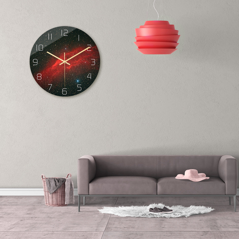 Nebula Wall Clock Tempered Glass Silent Movement Decorative Home_voghion.com