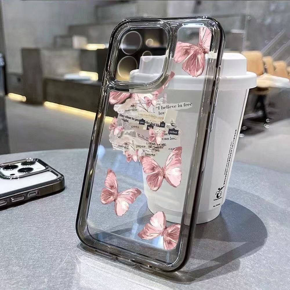 Super hada rosa mariposa para iphone16promax funda para teléfono móvil transparente Apple 15 anti-caída 14pro1 3/12