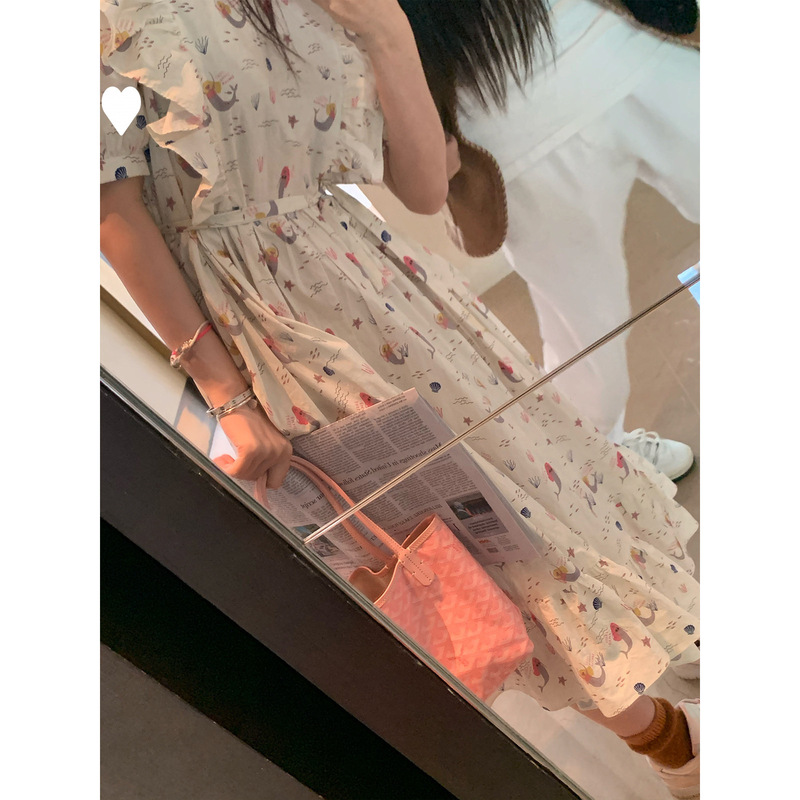 [Ready Stock] Vc Summer New Mermaid Lady Printed Short Sleeve Dress Women's High Waist Slim Pants
