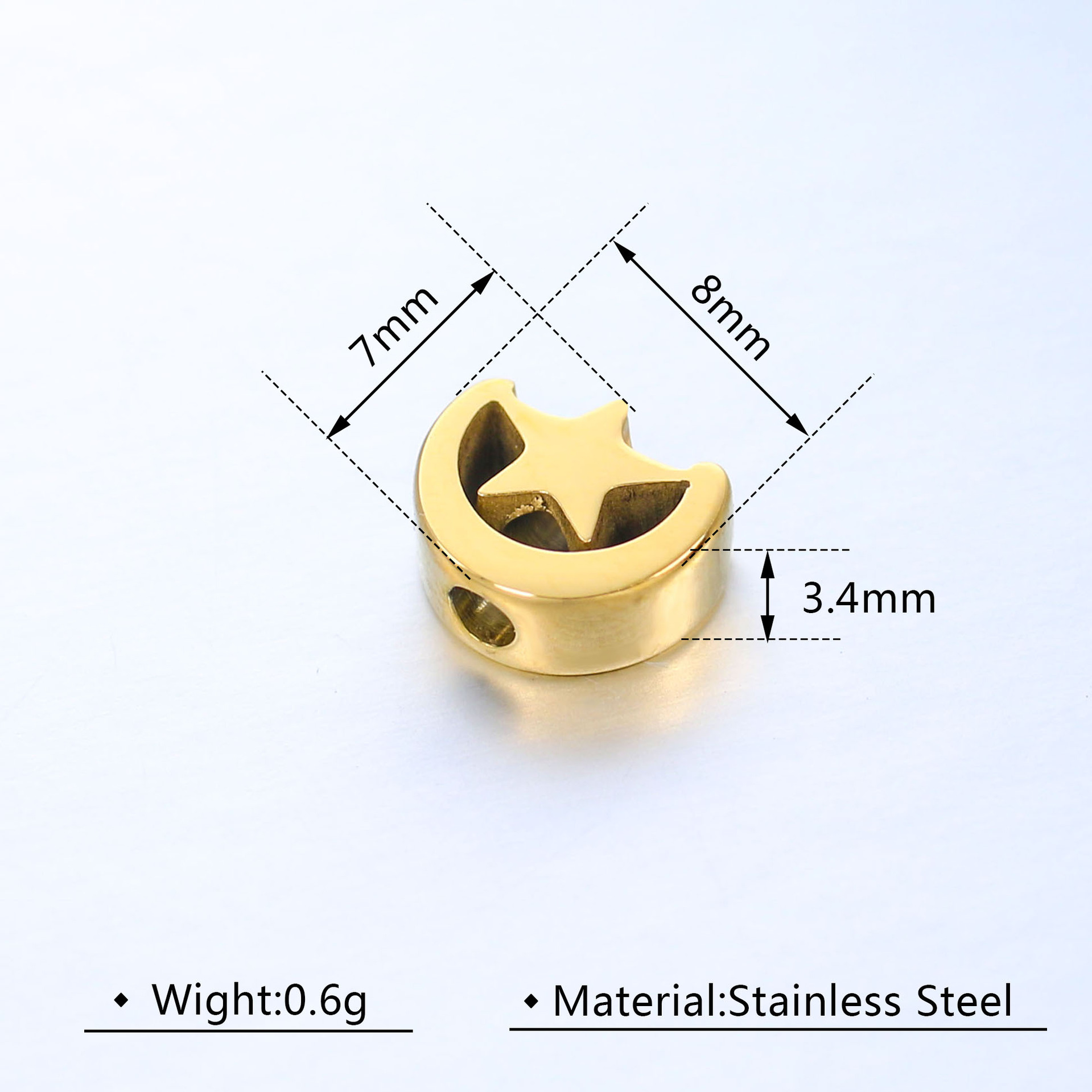5g Weight Beads Jewelry Making Type 7 * 8mm Jewelry Making Size DIY Jewelry Accessories Classification 5 PCS/Package Quantity 304 Stainless Steel Material Star, Moon Pattern Polished Finish Plating Design Simple Style Style 5 PCS/Package 7 * 8mm 304 Stainless Steel Star Moon Polished DIY Jewelry Accessories Beads 无