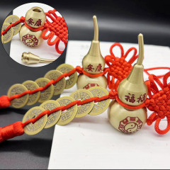 批發中國結純銅五帝錢掛件7cm福祿安康八卦銅葫蘆五帝錢真品掛件