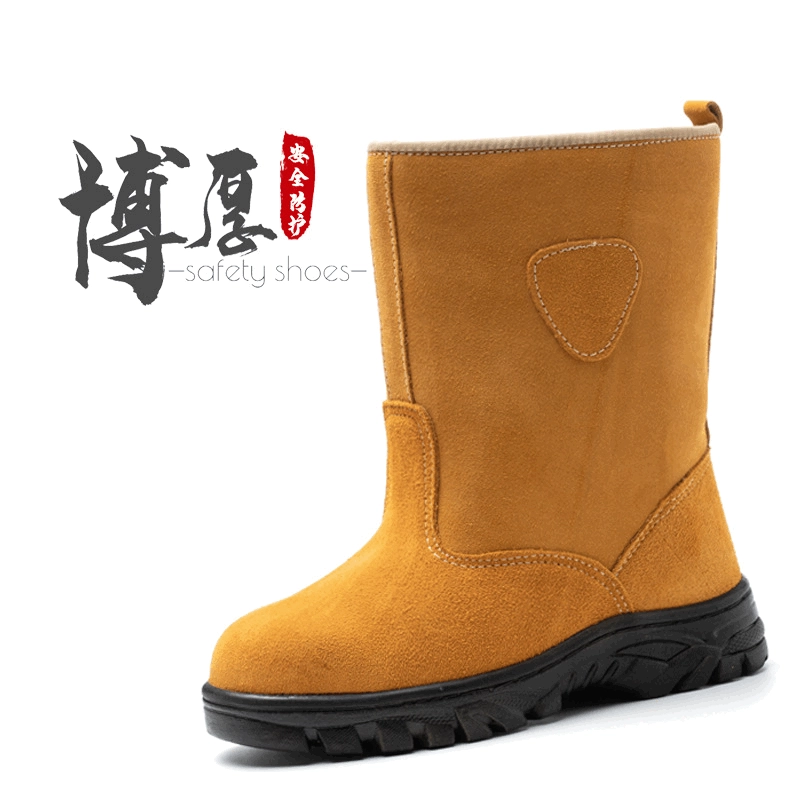 Оптовая зимняя защитная обувь на флисовой подкладке, замшевые ботинки с высоким верхом, стальная сумка с защитой от ударов, защита от проколов, Рабочая защитная обувь