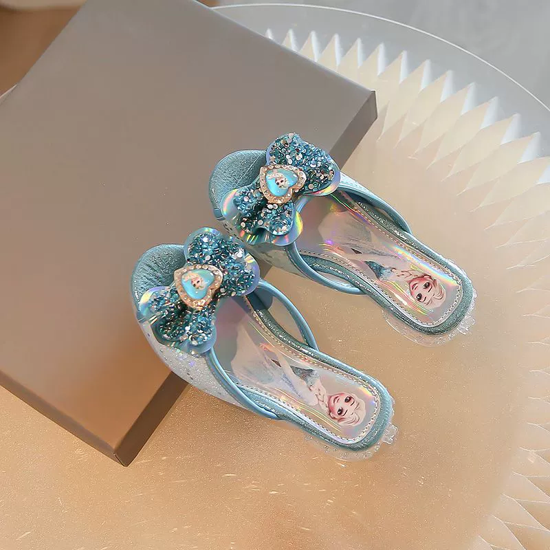 [Горячая распродажа в магазине] Сандалии для девочек, туфли принцессы Эльзы, новинка лета 2025, детские сандалии среднего и большого размера, синие детские