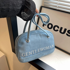 Gentle Woman小众デニムボストンバッグ2025新作アルファベット刺繍手提げショルダーバッグバッグ