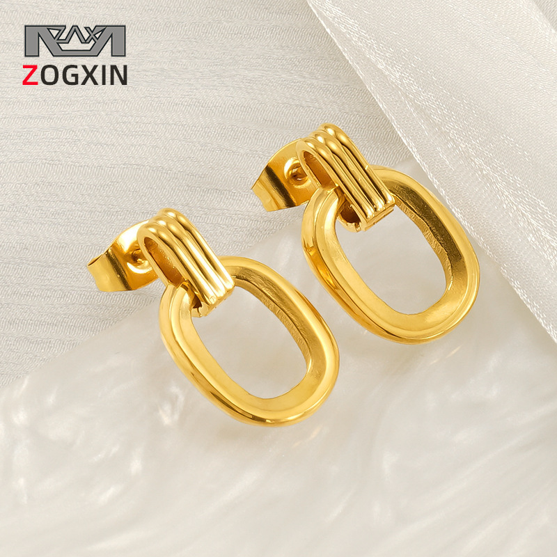 Pendientes geométricos ovalados de moda de acero inoxidable transfronterizo mujeres estilo INS europeo y americano tendencia de personalidad pendientes de sentido avanzado mujeres