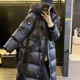 商场欧货黑钻90绒白鸭绒羽绒服女款黑金加厚冬季中长款外套潮防寒