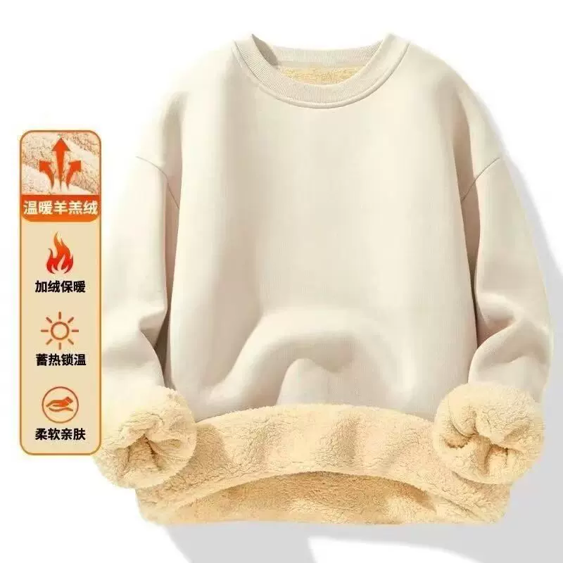 圆领仿羊羔绒卫衣女秋冬宽松韩版加绒加厚长袖上衣保暖超厚绒衫潮