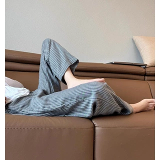CHAO级推荐！太舒服了~灰色条纹棉麻裤小个子显腿直抽绳休闲长裤
