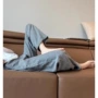 条纹舒服休闲灰色棉麻裤