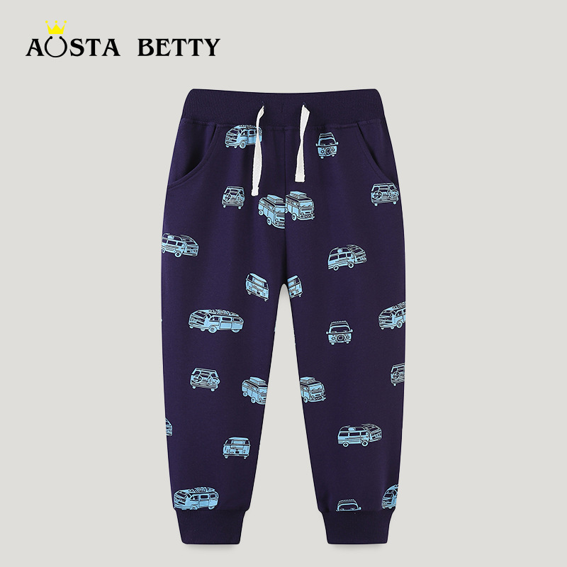 Cross-border supply of children's sports pants autumn new boys pants long printed pocket children's pants a generation of hair