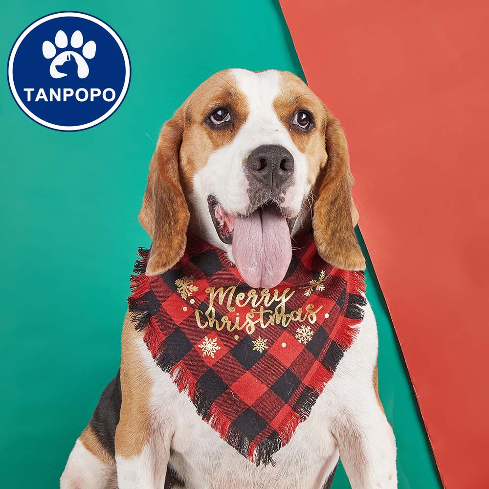 Tanpopo Navidad Plaid borla mascota toalla triángulo perro saliva toalla mascota bufanda ropa al por mayor