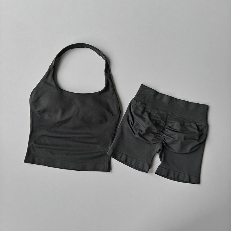 Cross-border dfyne sin pico de vestir para mujeres pantalones cortos de yoga mel mel mel melon elevación de cadera colgante chaleco deportivo conjunto de fitness