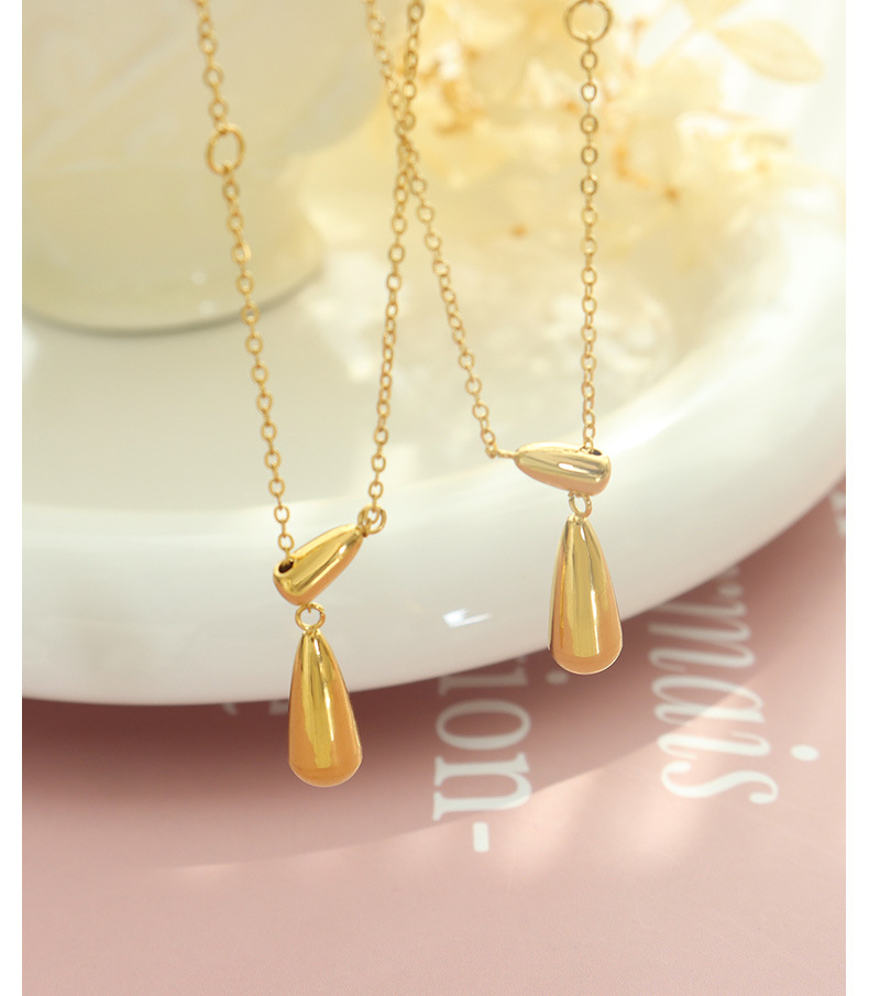 Fashion Water Droplets Tassel Titanium Steel Necklace Plating Stainless Steel Necklaces_colorza_5
