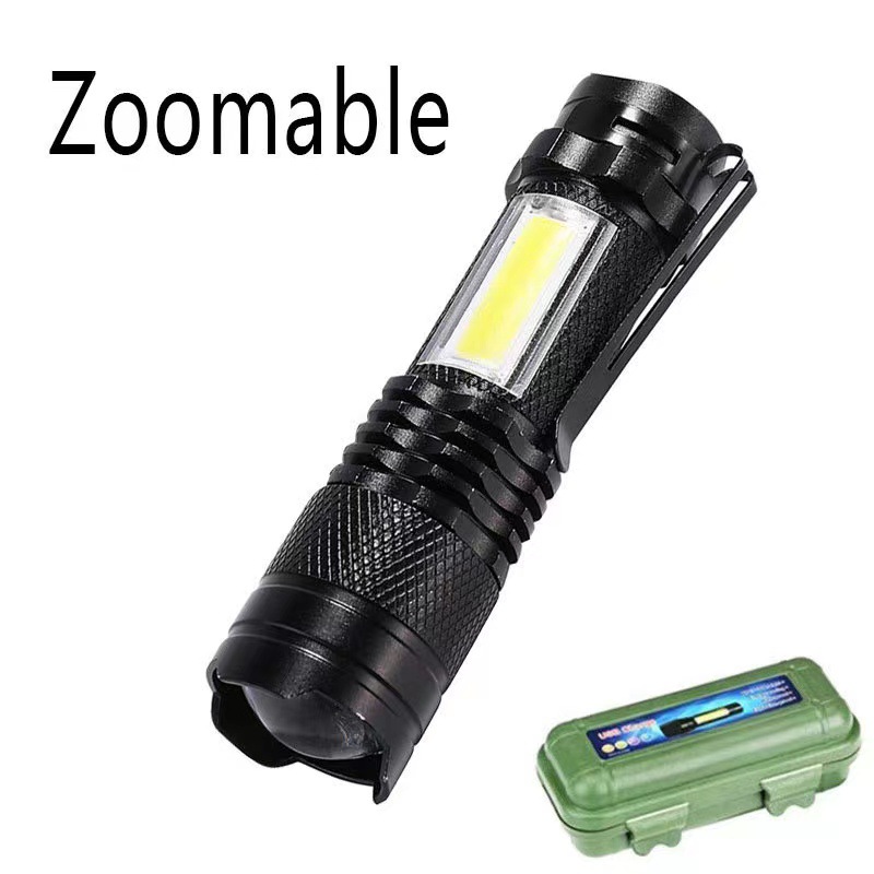 Mini luz fuerte transfronteriza pequeña linterna portátil luz lateral al aire libre hogar recargable LED zoom luz de trabajo de largo alcance