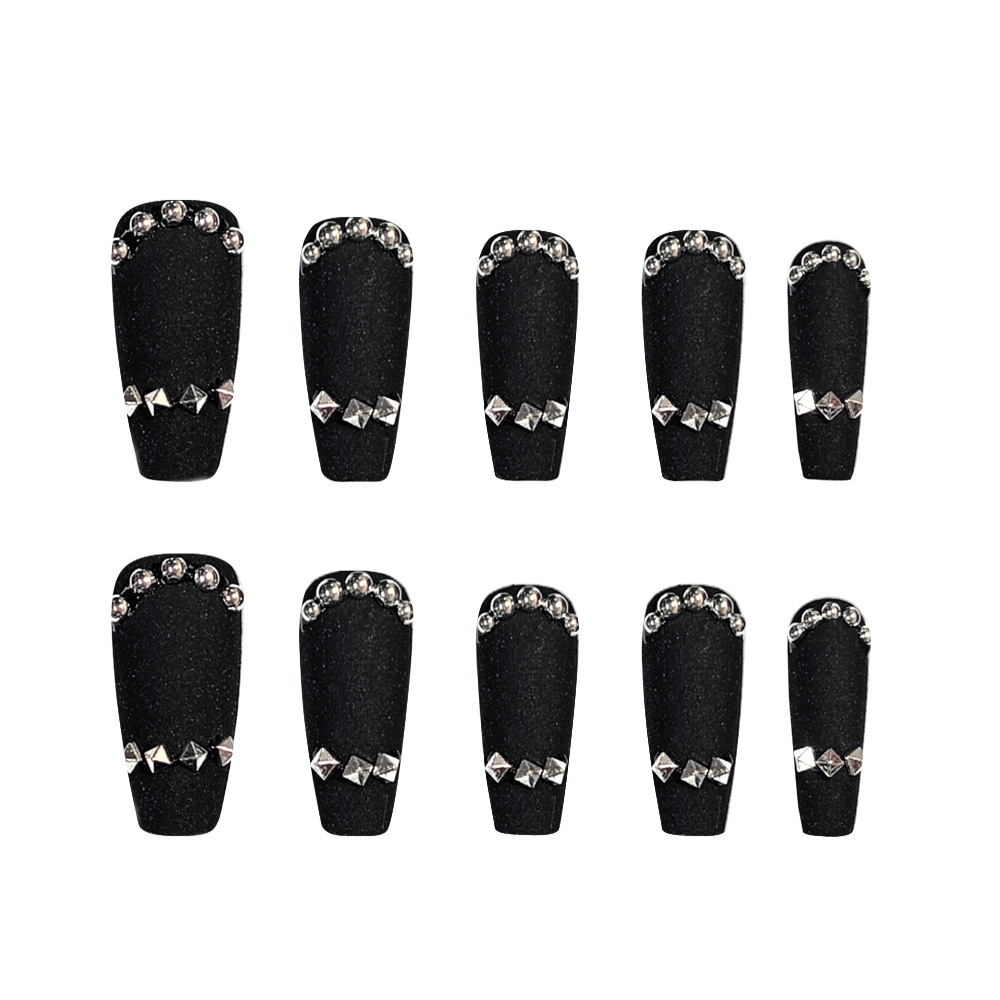 Transfronterizos puntos de flocado de venta caliente perforación de viento oscuro manicure punk cool viento usar uñas 24 piezas de parche de uñas falsas image 5