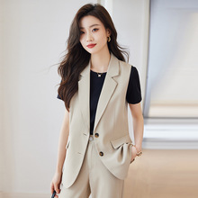 七谷娘黑色马甲套装女士春秋小个子英伦风职场气质休闲西服两件套