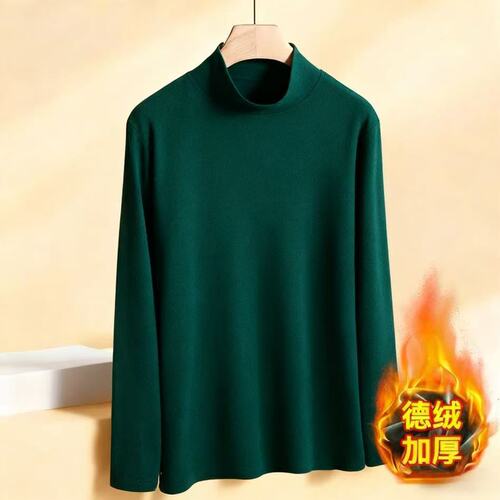 Special counter price double-sided velvet mid-aged men's padded and thick half-high collar long-sleeved T-shirt for autumn and winter wearing as base layer