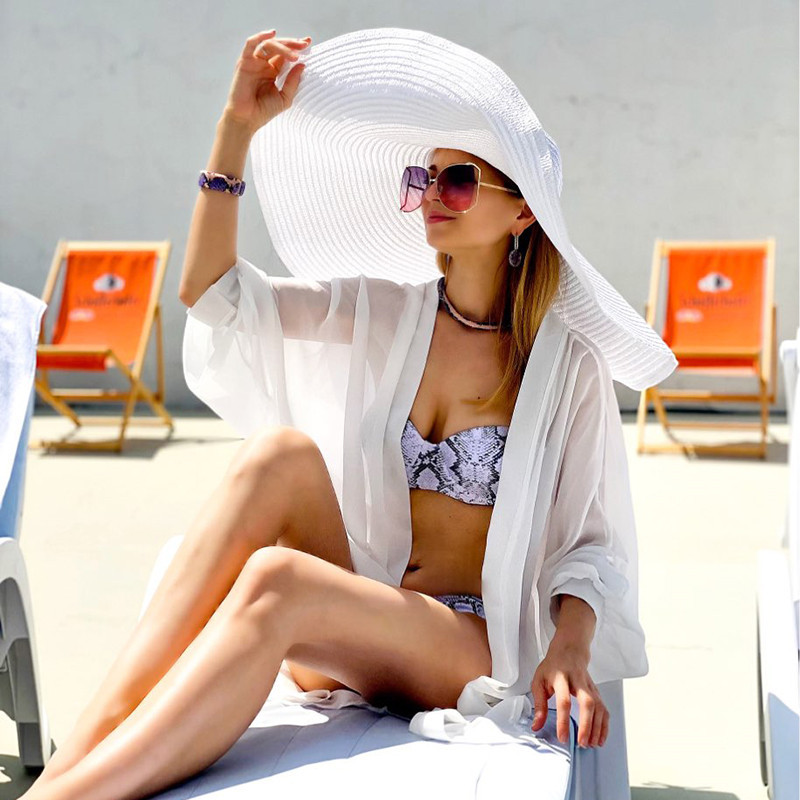 Damen Strohhut Mit Breiter Krempe Für Strand Und Sommerurlaub_voghion.com