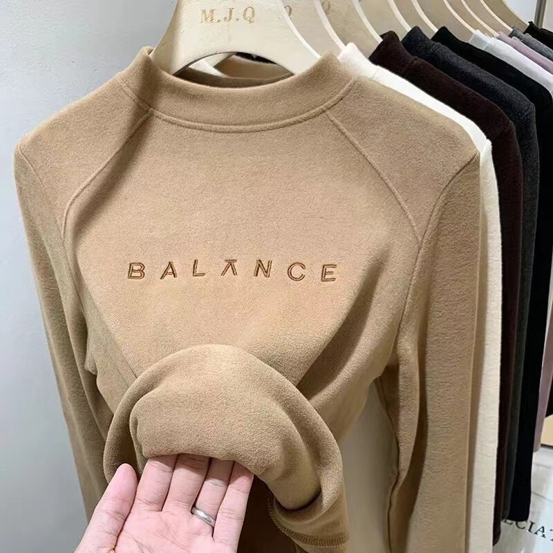Single/Two-piece Fleece Crewneck Warm Base Shirt 2024 Autumn and Winter Inner Embroidered Letter Long-sleeved T-shirt Top Single/Two-piece Fleece Crewneck Warm Base Shirt 2024 Autumn and Winter Inner Embroidered Letter Long-sleeved T-shirt Top